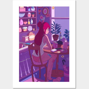 Lofi kitchen (night time) Posters and Art